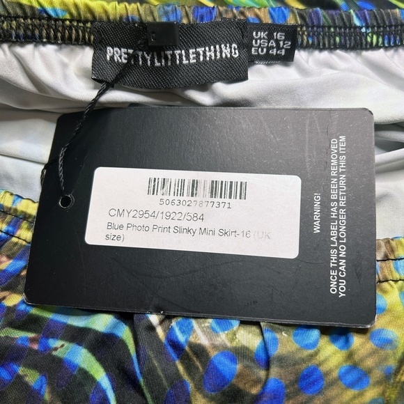 Pretty Little Thing Slinky Mini Skirt Blue Photo Print Made in the UK - Picture 8 of 11